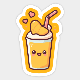 Cute Kawaii Mango Milkshake with Hearts | Design for Kawaii Food Art Lovers Sticker